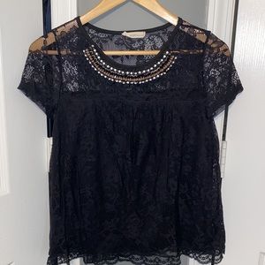Black Lace Embellished Top
